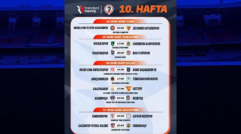 Süper Lig'de 10 Hafta: İşte Derby'nin tarihleri ​​...
