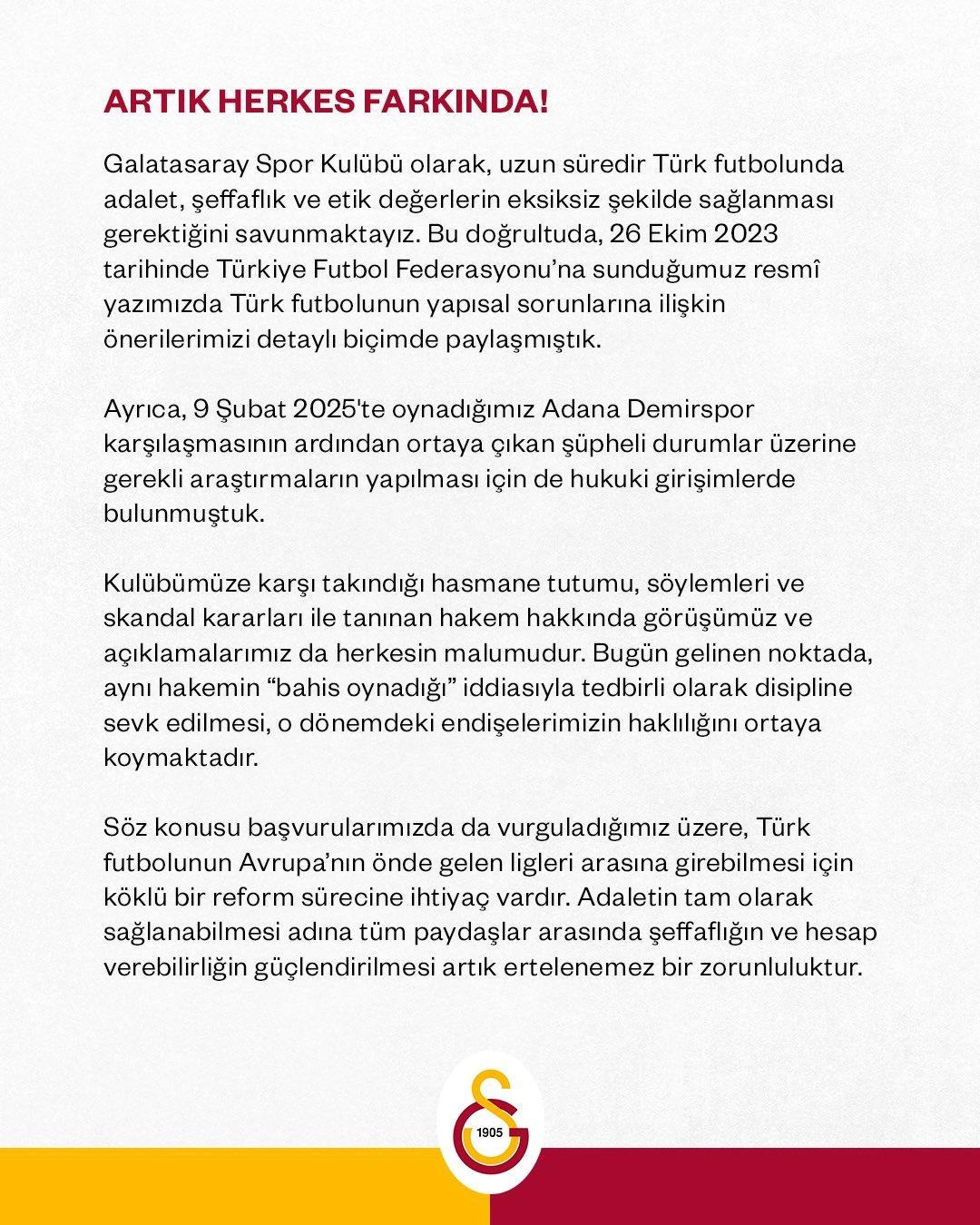 Galatasaray'dan açıklama! Adana Demirspor'un sahadan çekildiği maça dikkat çektiler - komisyon kurulmalı! 3